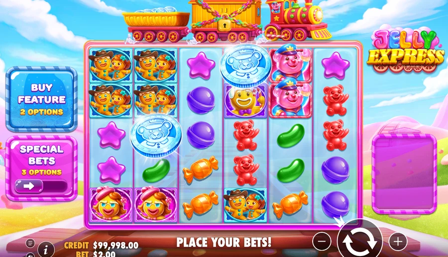 Jelly Express win result with matching candy symbols paying across the grid