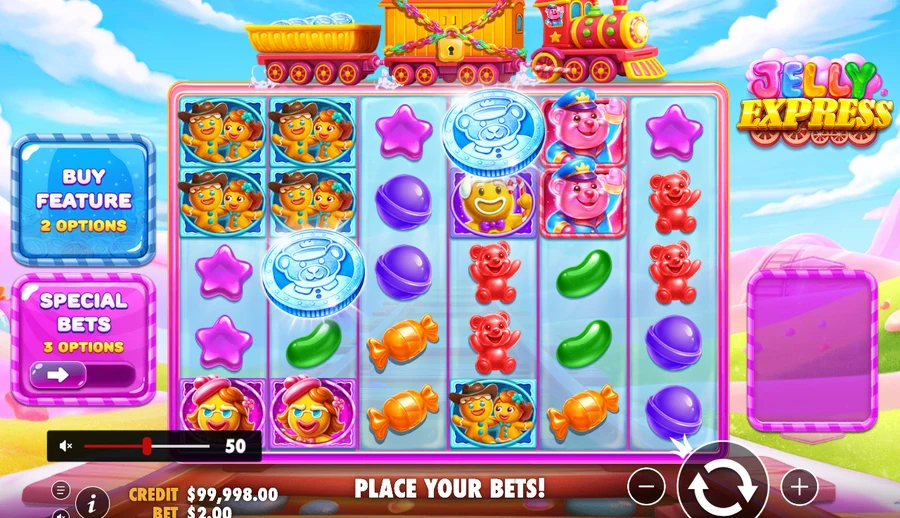 Jelly Express with the bet menu open - choosing a stake
